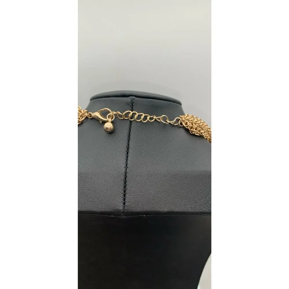Gold Tone Mesh Chain Link 3 knot Multi Strand necklace Chunky Statement